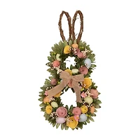 Northlight 24" Shaved Wood Flowers Bunny Rabbit Silhouette Wreath