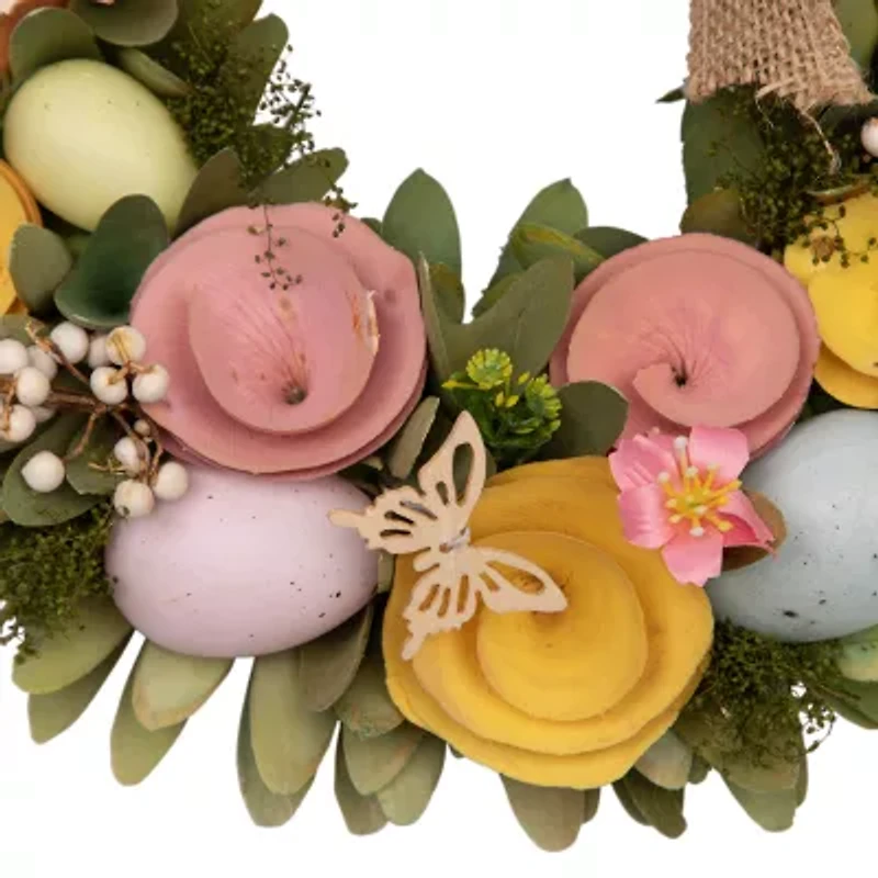 Northlight 24" Shaved Wood Flowers Bunny Rabbit Silhouette Wreath