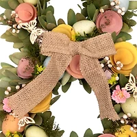 Northlight 24" Shaved Wood Flowers Bunny Rabbit Silhouette Wreath