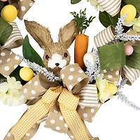 Northlight 22" Green And Beige Bunny And Bows Floral Unlit Wreath