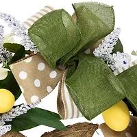 Northlight 22" Green And Beige Bunny And Bows Floral Unlit Wreath