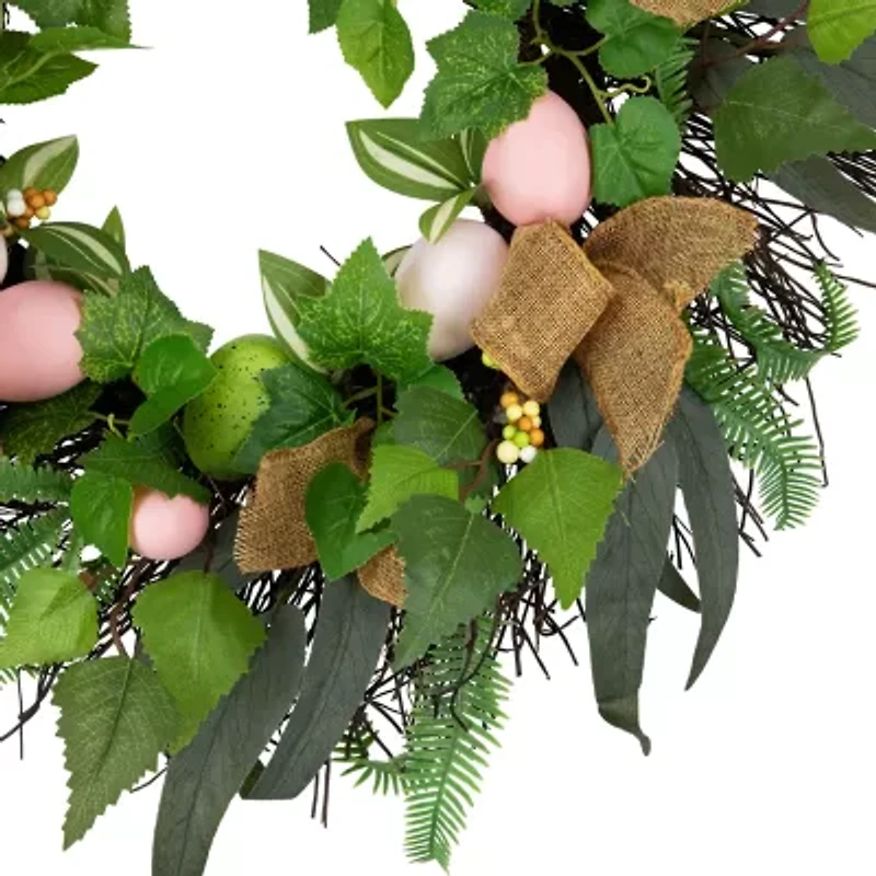 Northlight 22" Egg And Burlap Ribbon Mixed Foliage Twig Wreath