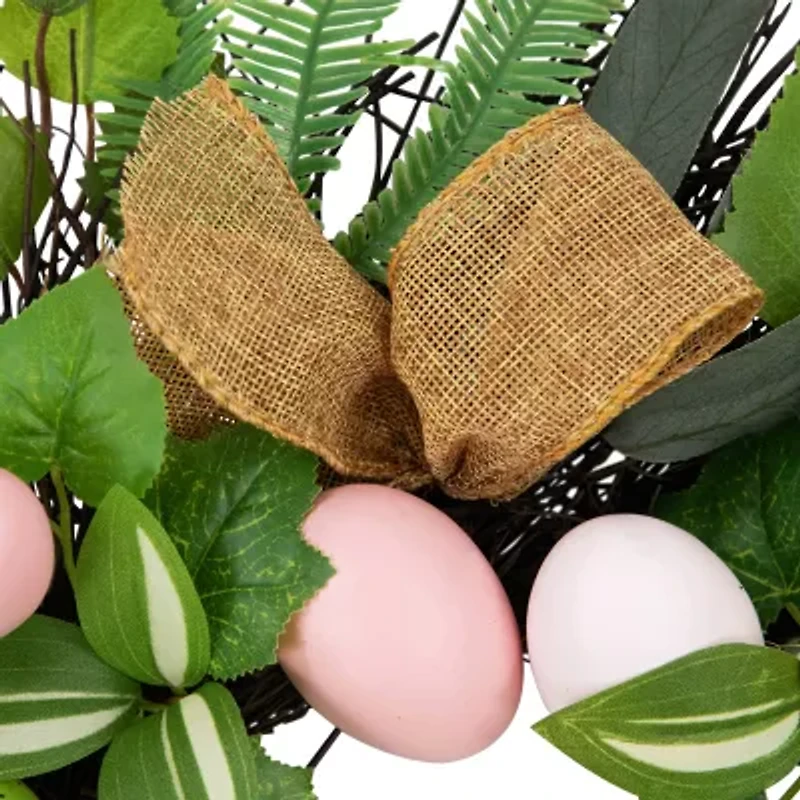 Northlight 22" Egg And Burlap Ribbon Mixed Foliage Twig Wreath