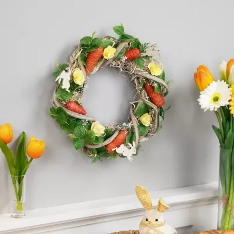 Northlight 12" Bunnies And Carrots Artificial Twig Wreath