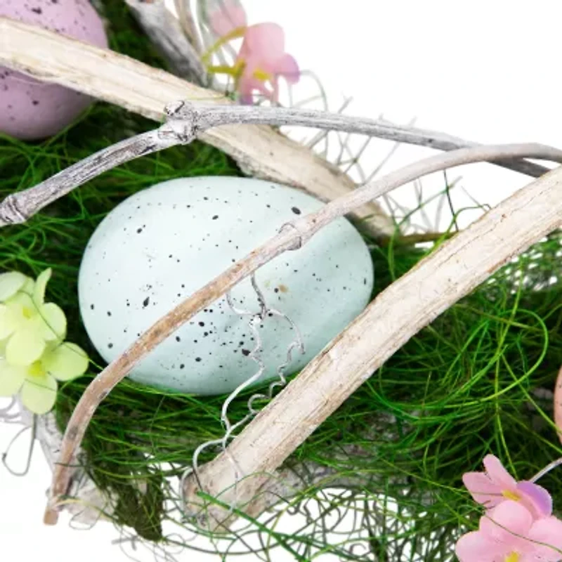 Northlight 15" Speckled Eggs And Spring Flowers Wreath