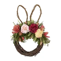 Northlight 15" Wooden Floral Bunny Ears Twig Wreath