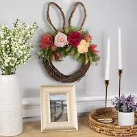 Northlight 15" Wooden Floral Bunny Ears Twig Wreath