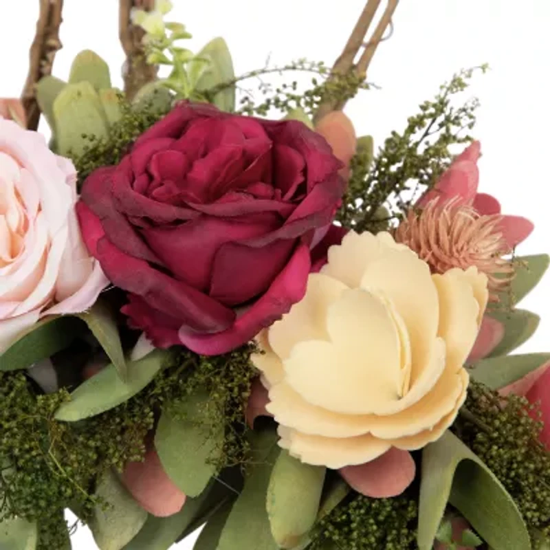 Northlight 15" Wooden Floral Bunny Ears Twig Wreath