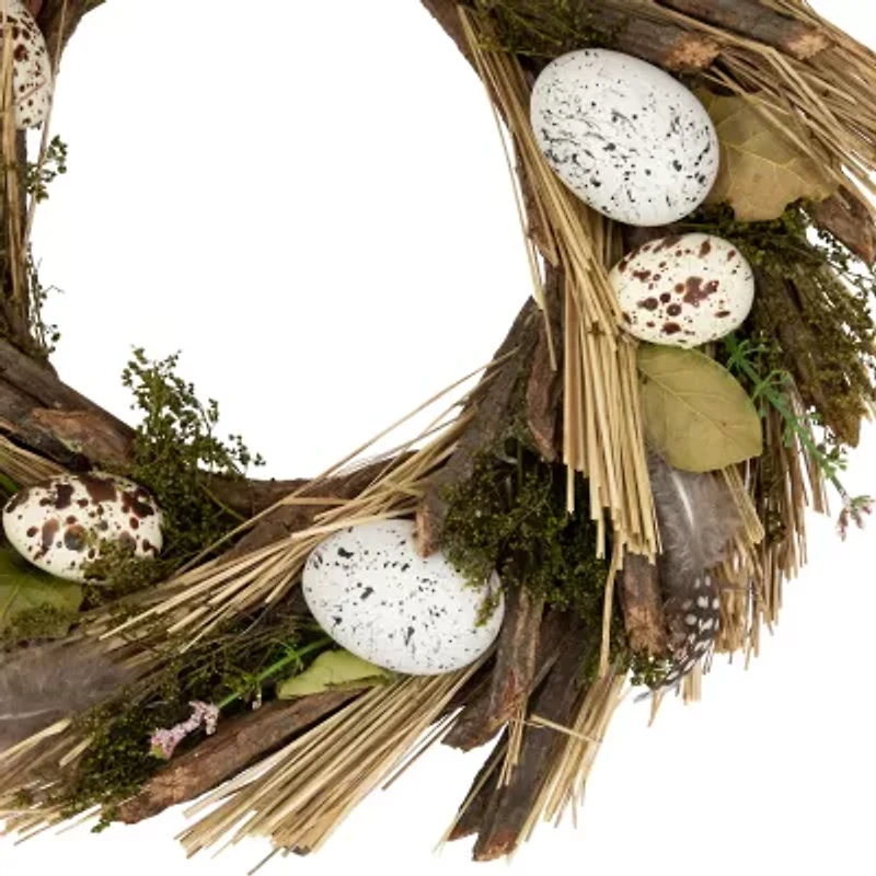 Northlight 14" Speckled Eggs And Feathers Artificial Wreath