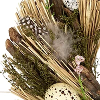Northlight 14" Speckled Eggs And Feathers Artificial Wreath