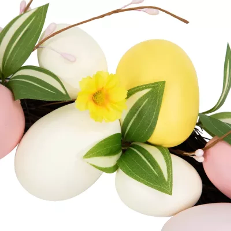 Northlight 22" Pink And Yellow Eggs And Flower Buds Artificial Unlit Wreath