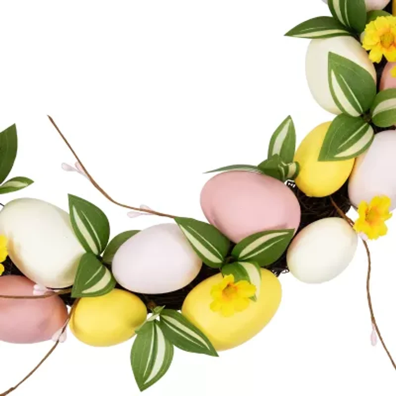Northlight 22" Pink And Yellow Eggs And Flower Buds Artificial Unlit Wreath