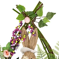Northlight 22" Pink Flower Bunny Moss Vines Unlit Wreath