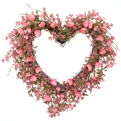 Northlight 18" Hearts And Rosebuds Artificial Heart Shaped Wreath