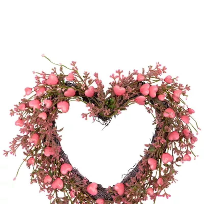Northlight 18" Hearts And Rosebuds Artificial Heart Shaped Wreath