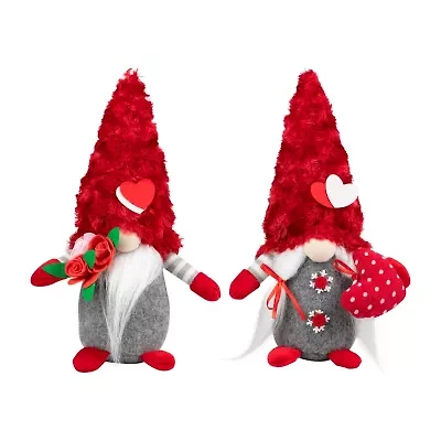 Northlight 12" Red And Gray Fuzzy Hat Valentines Day Gnome