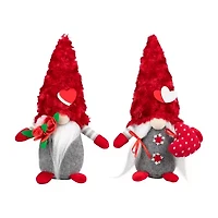 Northlight 12" Red And Gray Fuzzy Hat Valentines Day Gnome