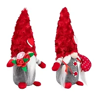 Northlight 12" Red And Gray Fuzzy Hat Valentines Day Gnome