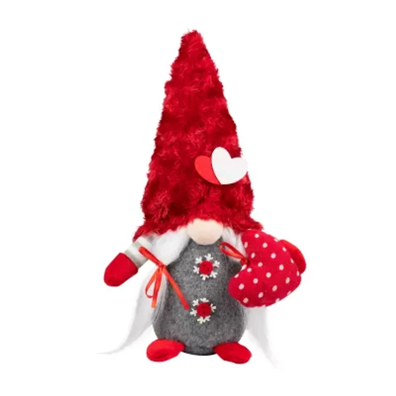 Northlight 12" Red And Gray Fuzzy Hat Valentines Day Gnome