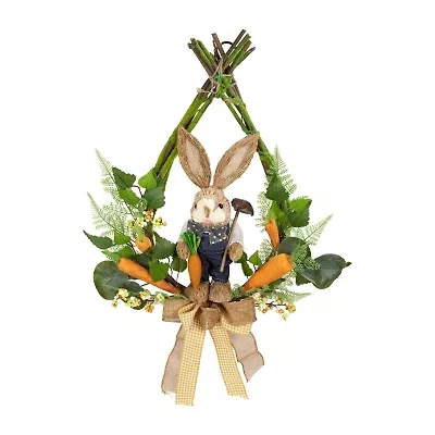 Northlight 22" Green And Orange Farmer Bunny Moss Vines Unlit Wreath