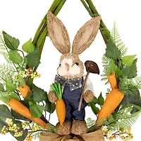 Northlight 22" Green And Orange Farmer Bunny Moss Vines Unlit Wreath