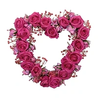 Northlight 16" Blooming Rose Buds Artificial Heart Shaped Wreath