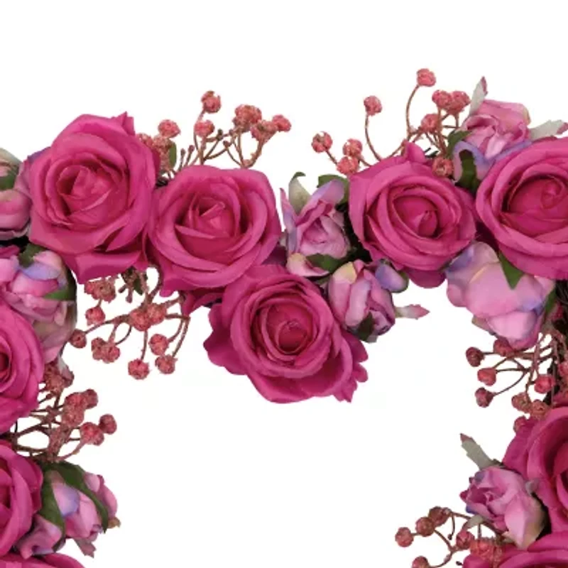 Northlight 16" Blooming Rose Buds Artificial Heart Shaped Wreath