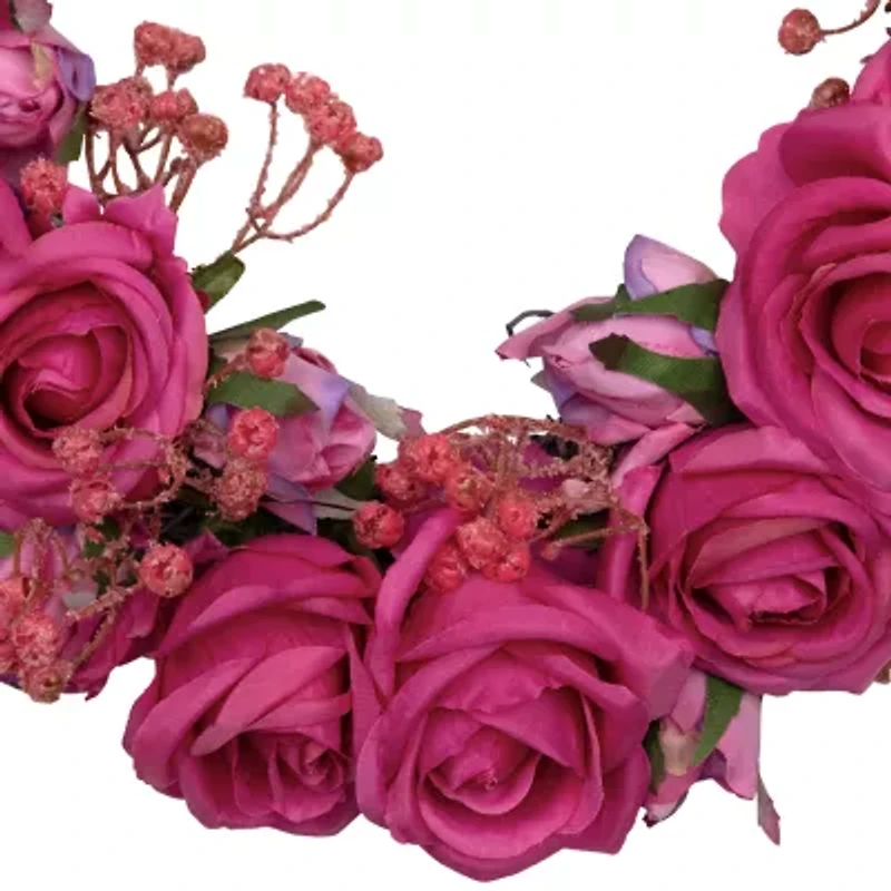 Northlight 16" Blooming Rose Buds Artificial Heart Shaped Wreath