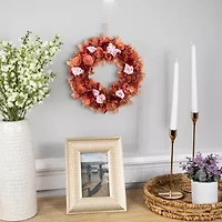 Northlight 12" Pink Silk Roses And Wooden Flowers Artificial Unlit Wreath
