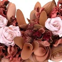 Northlight 12" Pink Silk Roses And Wooden Flowers Artificial Unlit Wreath