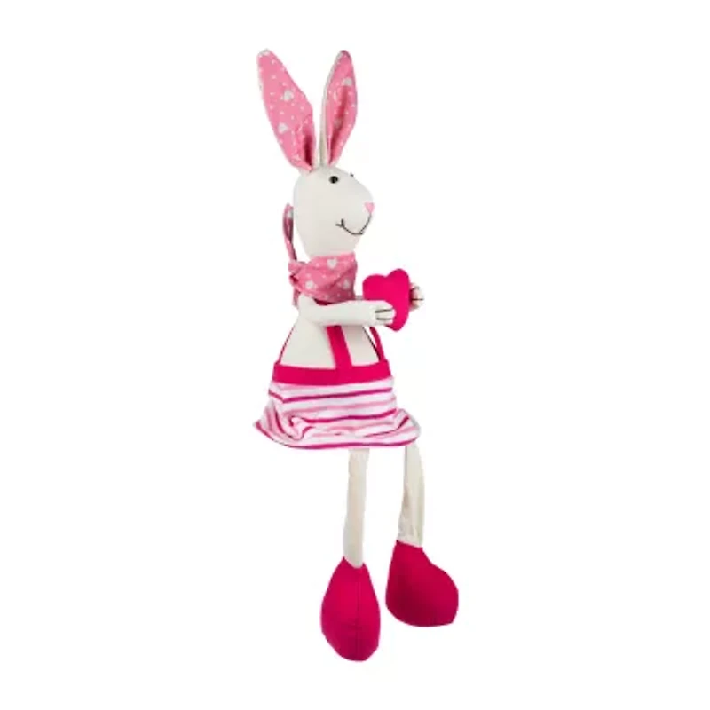 Northlight 17" Cream And Pink Sitting Girl Rabbit With Dangling Legs Easter Tabletop Decor