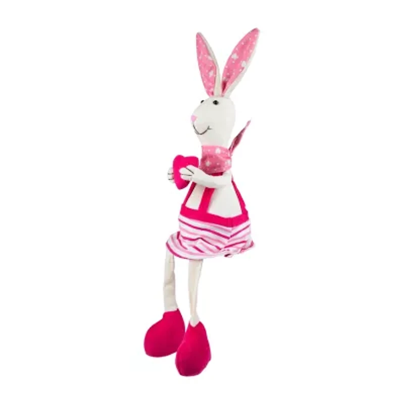 Northlight 17" Cream And Pink Sitting Girl Rabbit With Dangling Legs Easter Tabletop Decor