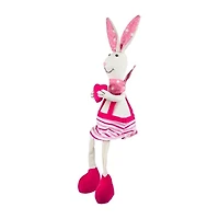 Northlight 17" Cream And Pink Sitting Girl Rabbit With Dangling Legs Easter Tabletop Decor