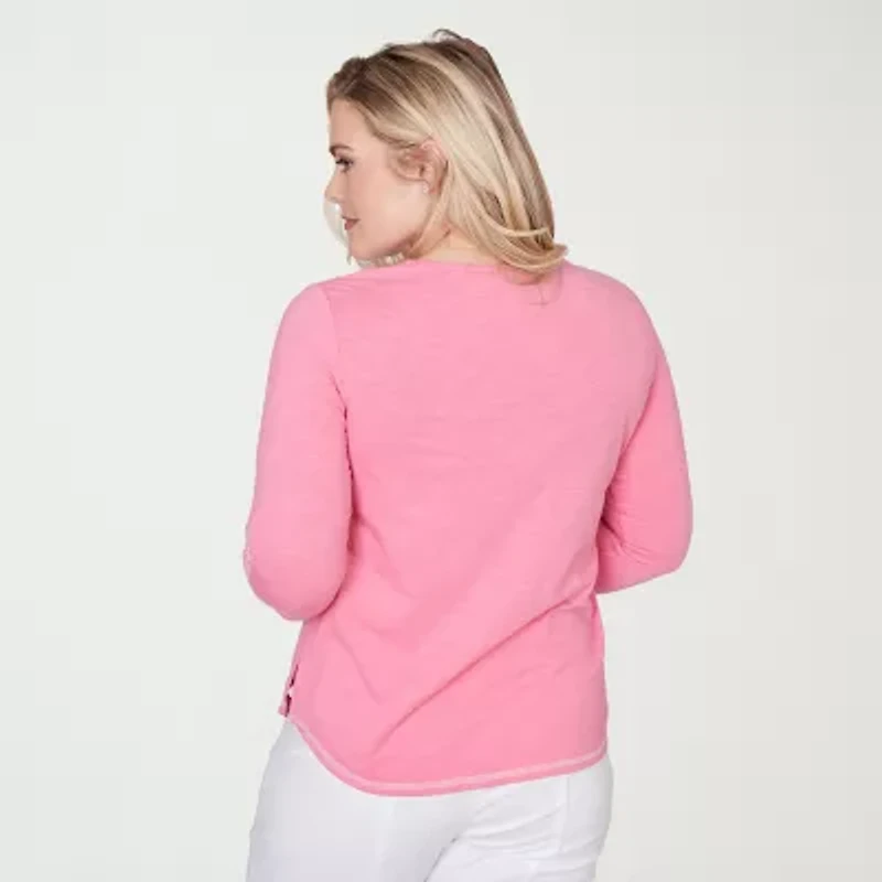 Alfred Dunner Womens Split Crew Neck 3/4 Sleeve T-Shirt