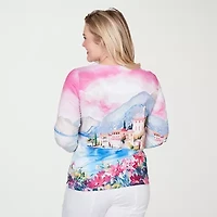 Alfred Dunner Womens Crew Neck 3/4 Sleeve T-Shirt