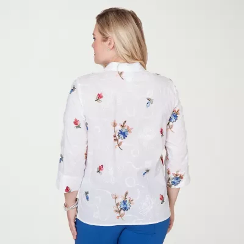 Alfred Dunner Womens 3/4 Sleeve Blouse