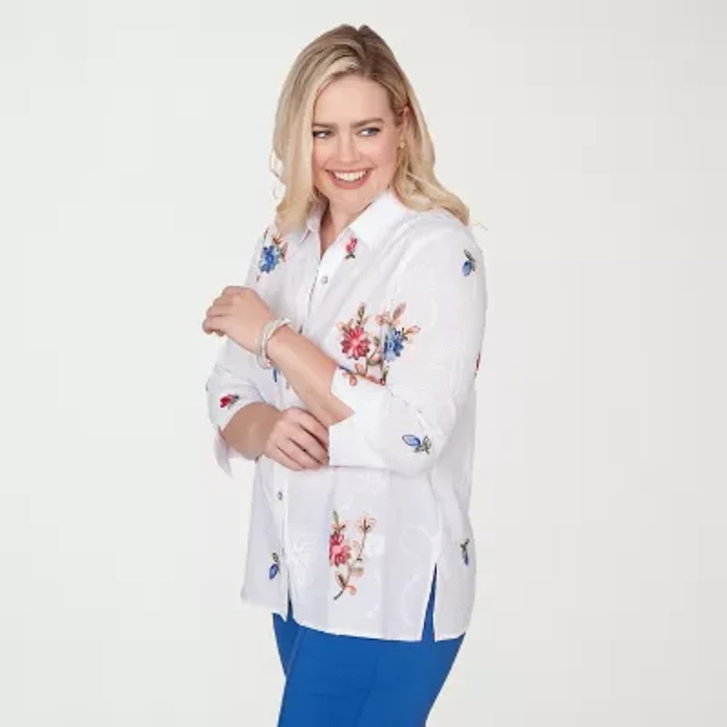 Alfred Dunner Womens 3/4 Sleeve Blouse