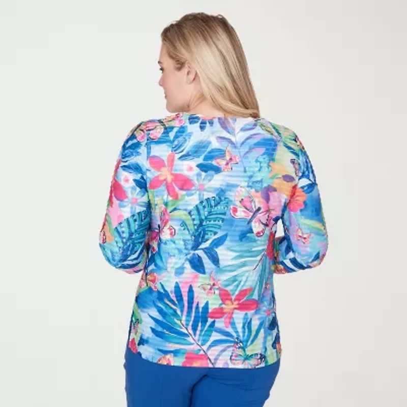 Alfred Dunner Womens Crew Neck 3/4 Sleeve T-Shirt