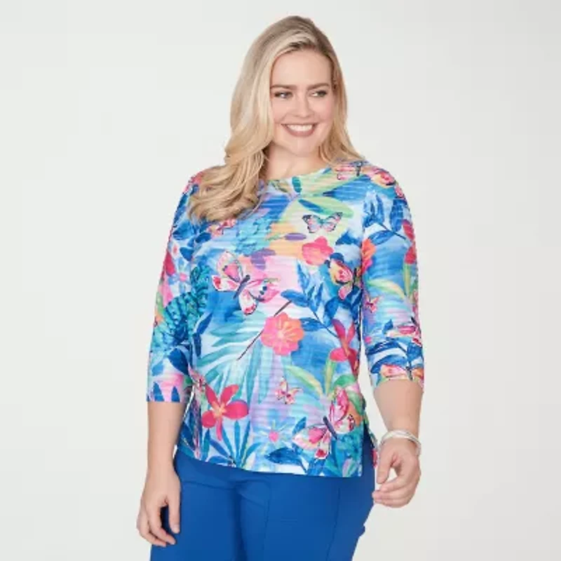 Alfred Dunner Womens Crew Neck 3/4 Sleeve T-Shirt