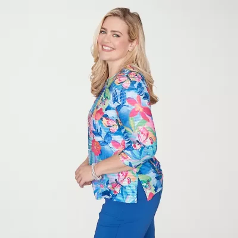 Alfred Dunner Womens Crew Neck 3/4 Sleeve T-Shirt