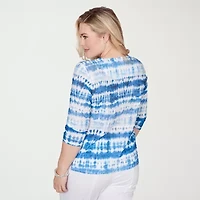 Alfred Dunner Womens Crew Neck 3/4 Sleeve T-Shirt