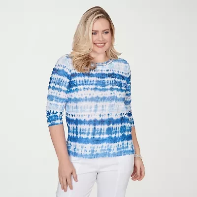 Alfred Dunner Womens Crew Neck 3/4 Sleeve T-Shirt