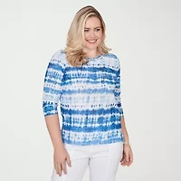 Alfred Dunner Womens Crew Neck 3/4 Sleeve T-Shirt