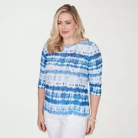 Alfred Dunner Womens Crew Neck 3/4 Sleeve T-Shirt