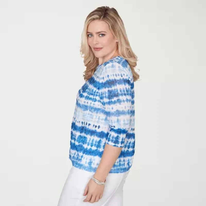 Alfred Dunner Womens Crew Neck 3/4 Sleeve T-Shirt