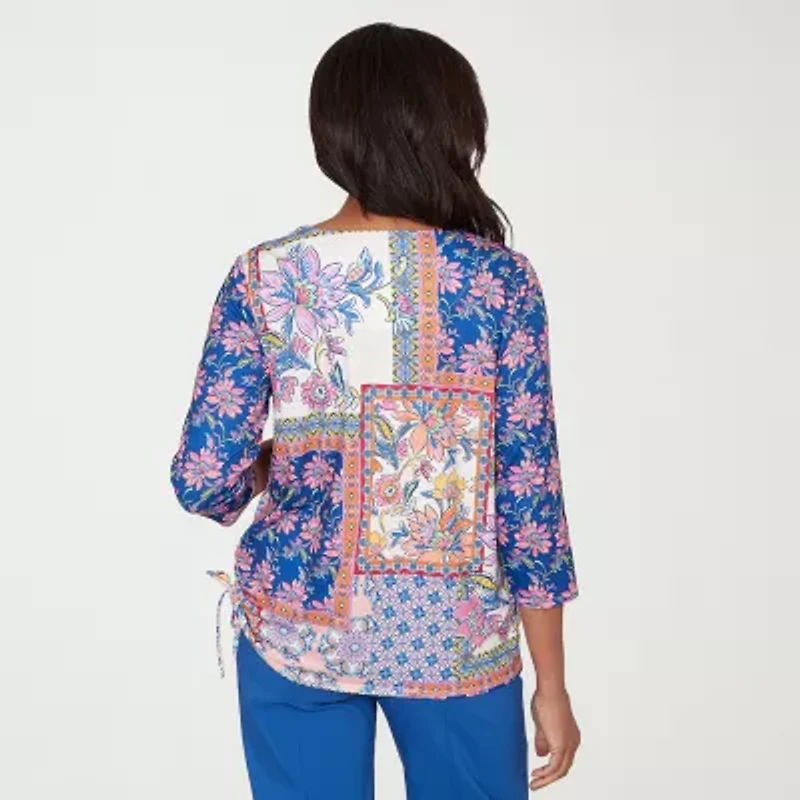 Alfred Dunner Womens Crew Neck 3/4 Sleeve T-Shirt