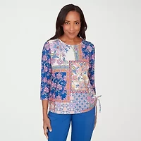 Alfred Dunner Womens Crew Neck 3/4 Sleeve T-Shirt