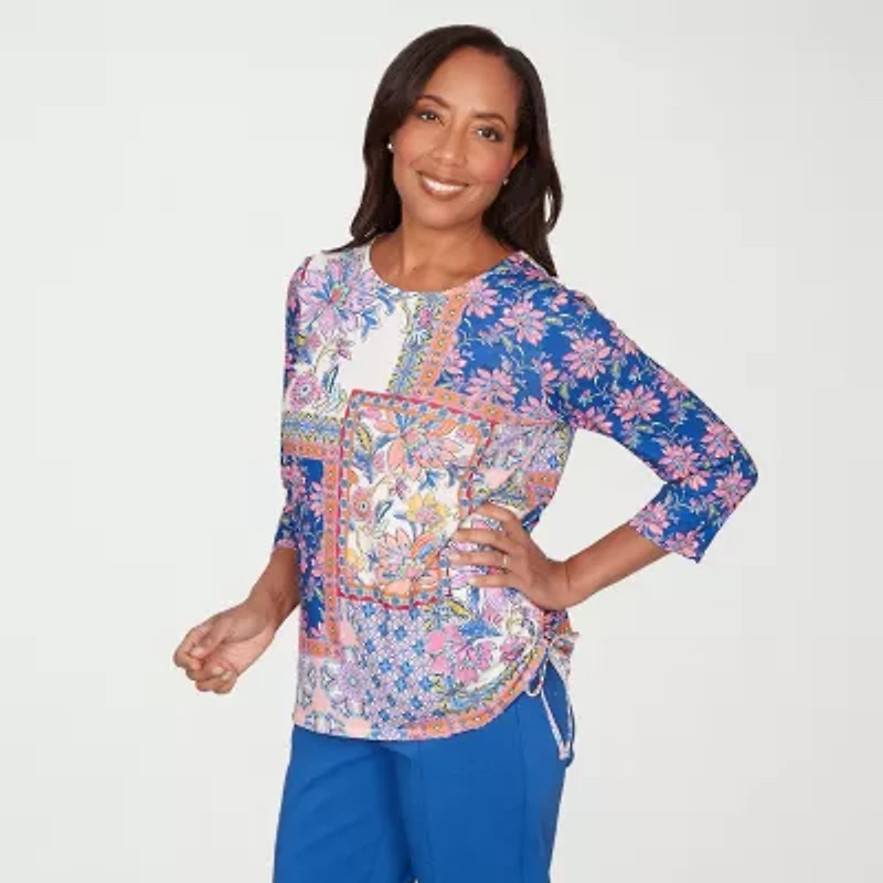 Alfred Dunner Womens Crew Neck 3/4 Sleeve T-Shirt