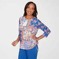 Alfred Dunner Womens Crew Neck 3/4 Sleeve T-Shirt