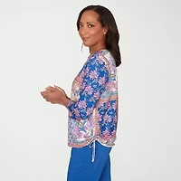 Alfred Dunner Womens Crew Neck 3/4 Sleeve T-Shirt